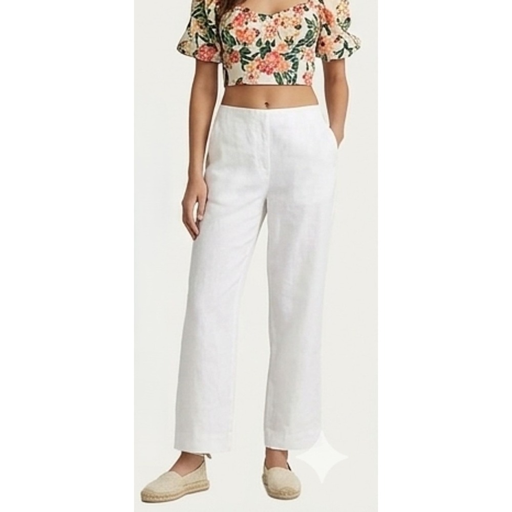 Lauren Jeans Co. Ralph Lauren White 100% Linen Wide Leg Pants Sz 8 Coastal Chic
